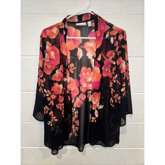 Susan Graver Kimono Cardigan Bundle (3) Floral Chiffon Cardigan Large - Picture 2 of 9